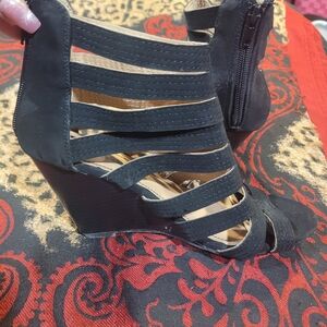 Black Strappy Wedge Sandals